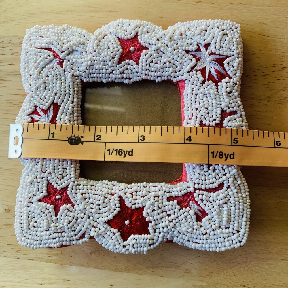 Vintage Pier 1 Mini Picture Frame Photo Y2K Gift Beaded Embroidered 3" x 3" - Picture 6 of 7